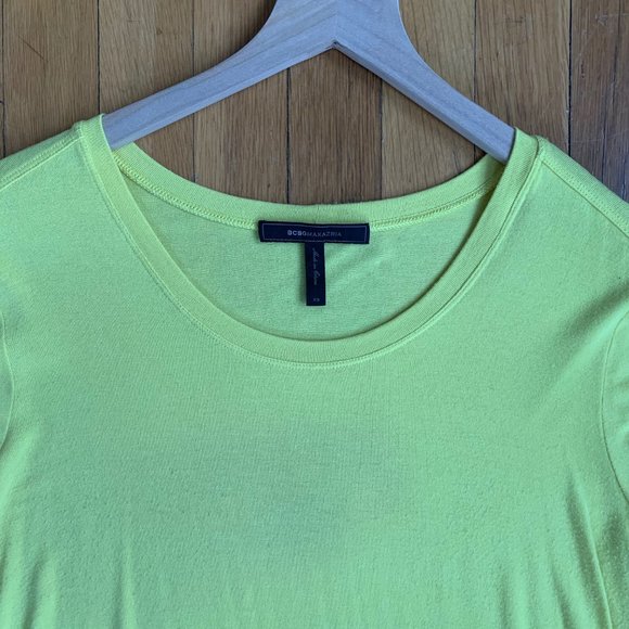 BCBGMaxAzria Emi Long Sleeve Knit Jersey Tee in Chartreuse Yellow Size XS - Picture 3 of 5
